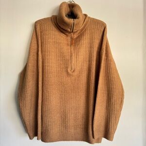 ASOS EDITION‎ Rib Knit Half Zip Oversized Turtleneck Collar Sweater Camel Size S